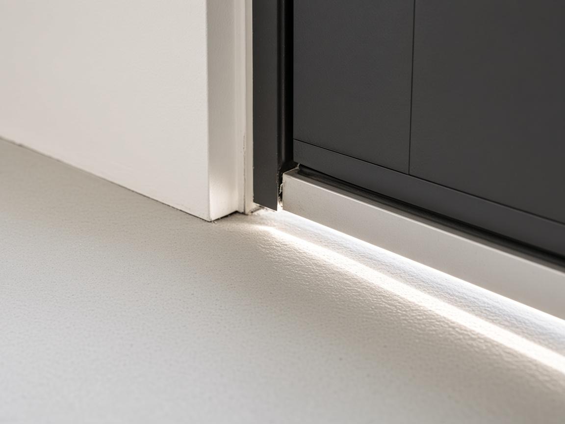 Close view of garage man-door, slab, and overhead-door weatherseal