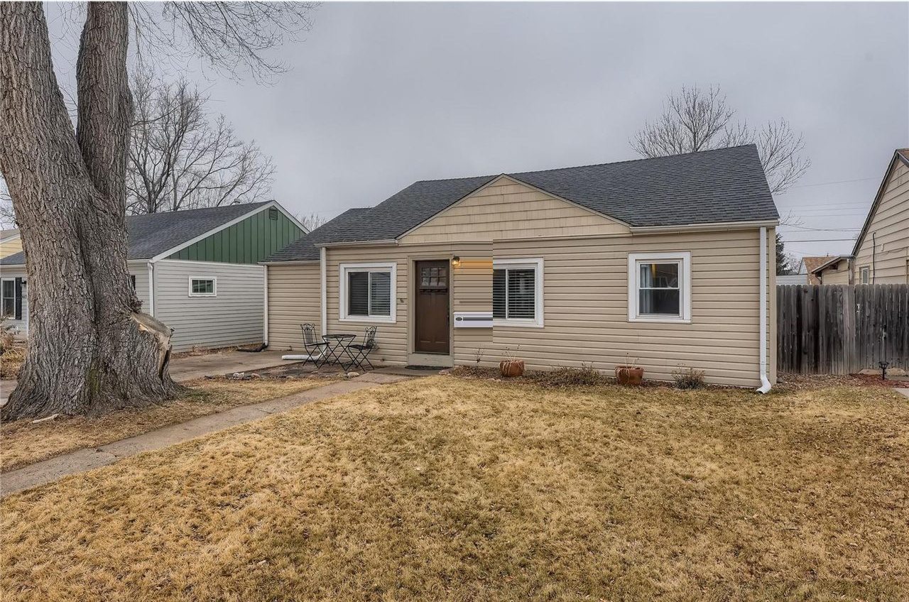 Front yard before the renovation, with a dormant lawn and no raised beds